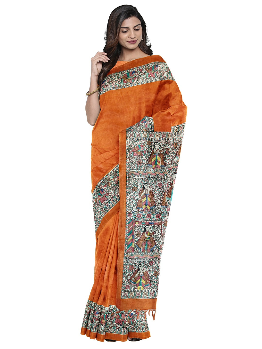 Handpainted Madhubani Saree on Tussar Munga Silk – Ramayan Theme